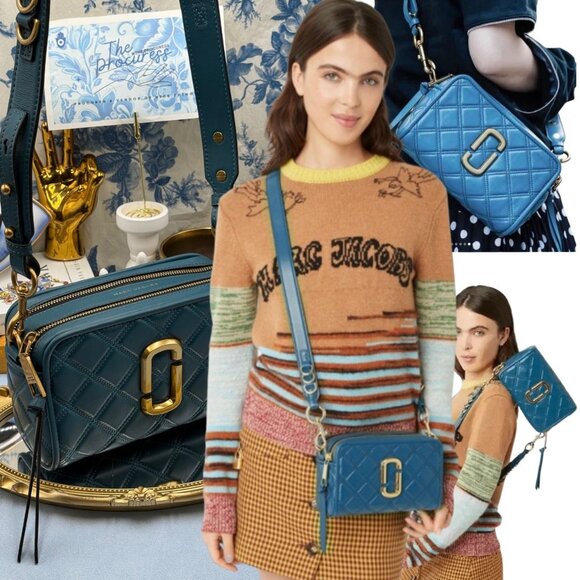 🆕 MARC JACOBS 🧿 NWT The Quilted Softshot 21 Cross Body Bag, Blue